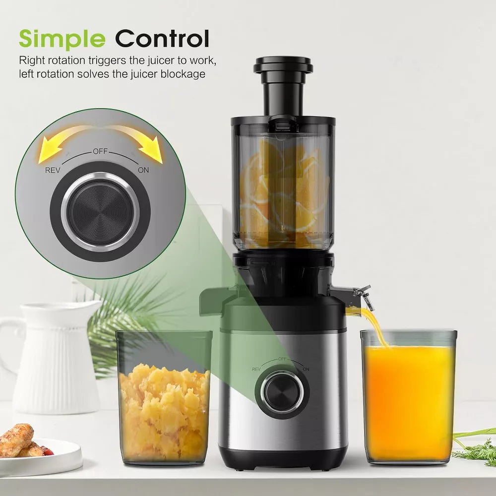 ONSON Juicer Machines, Cold Press Juicer for Whole Fruit and Vegetable, Masticating Juicers, High Juice Yield, Juice Extractor Machine
