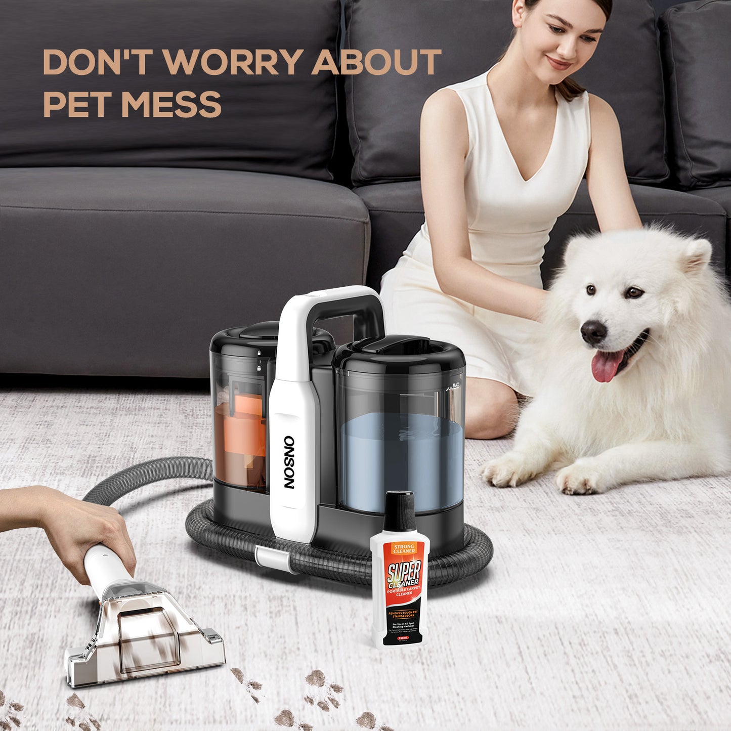 ONSON Portable Carpet Cleaner Machine, Upholstery Spot Vacuum Cleaner, White 001