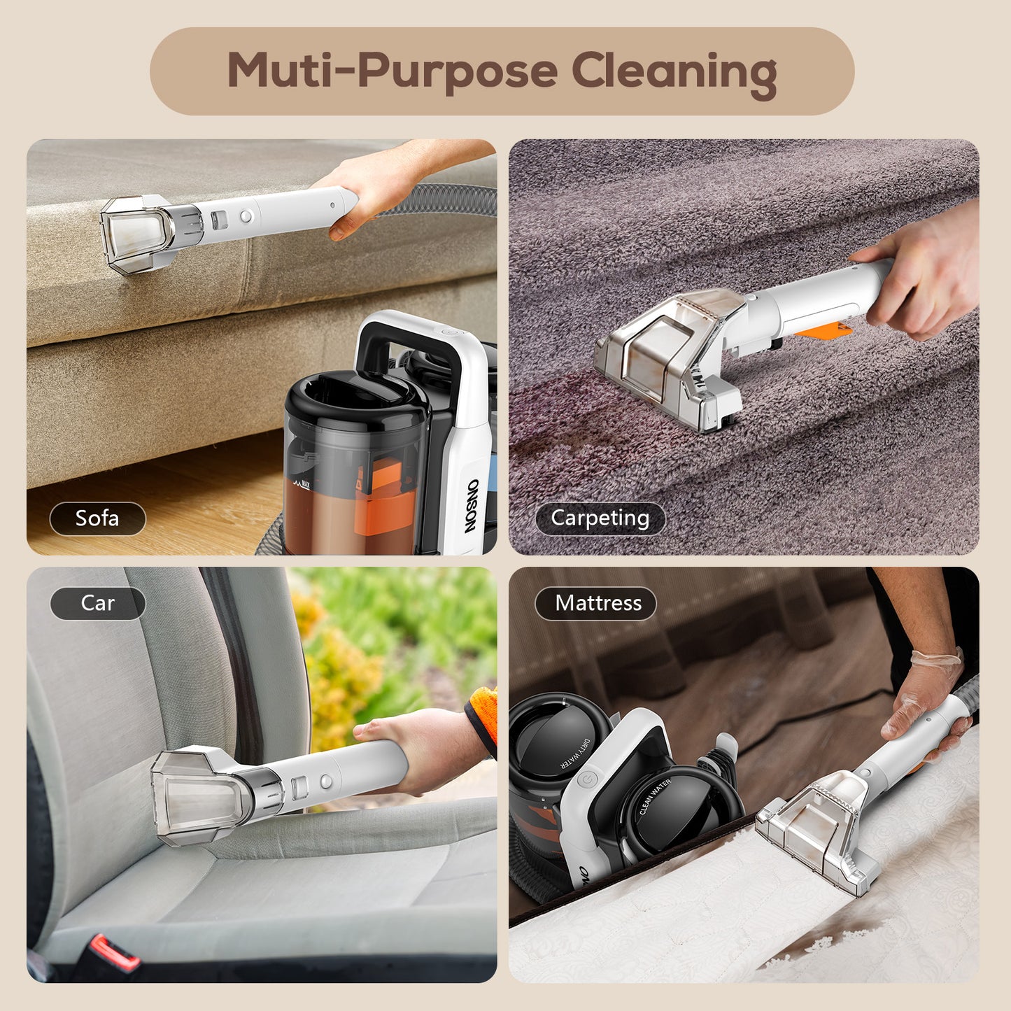ONSON Portable Carpet Cleaner Machine, Upholstery Spot Vacuum Cleaner, White 002