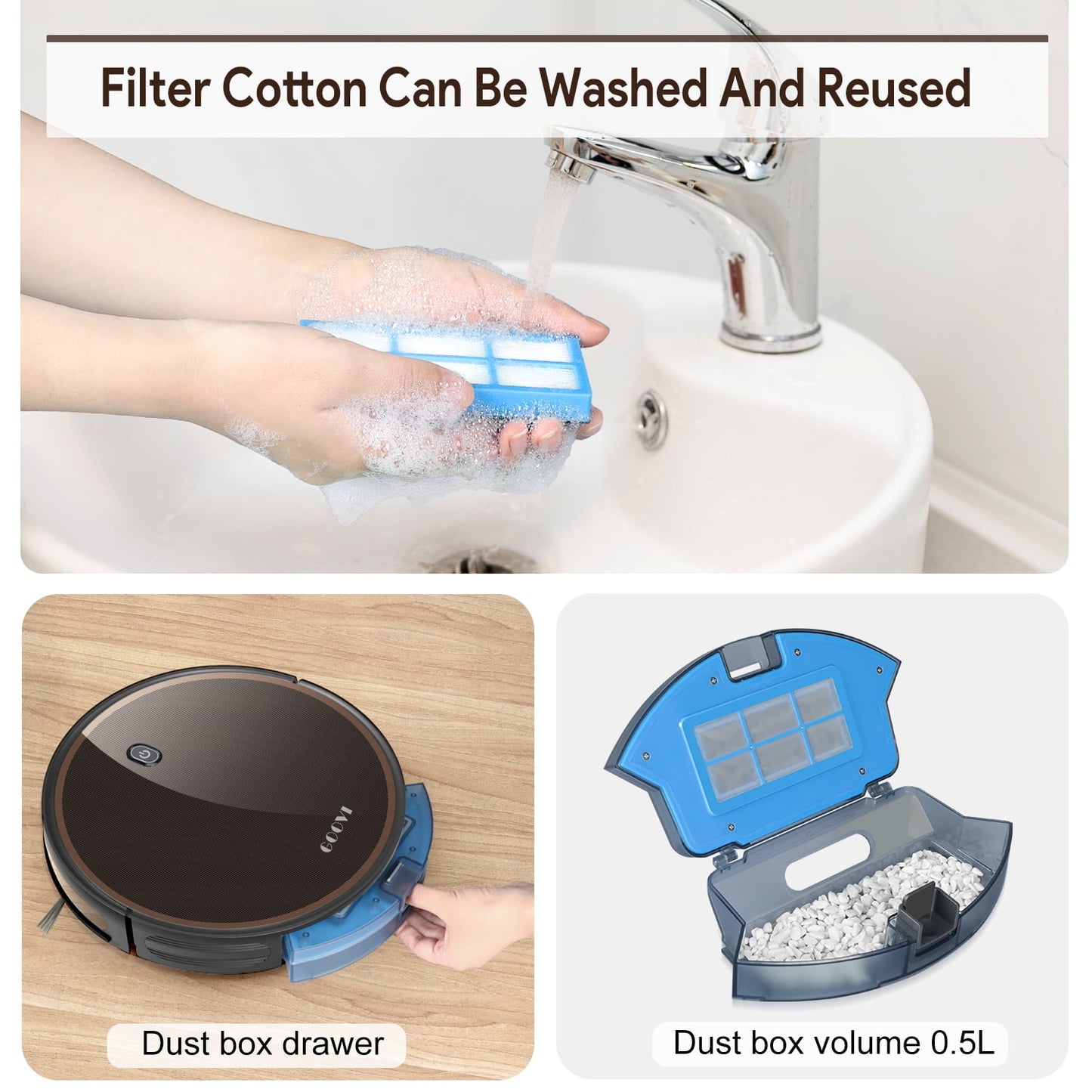 GOOVI Robot Vacuum, 2000Pa Robotic Vacuum Cleaner with Boundary Strips for Pet Hair 05