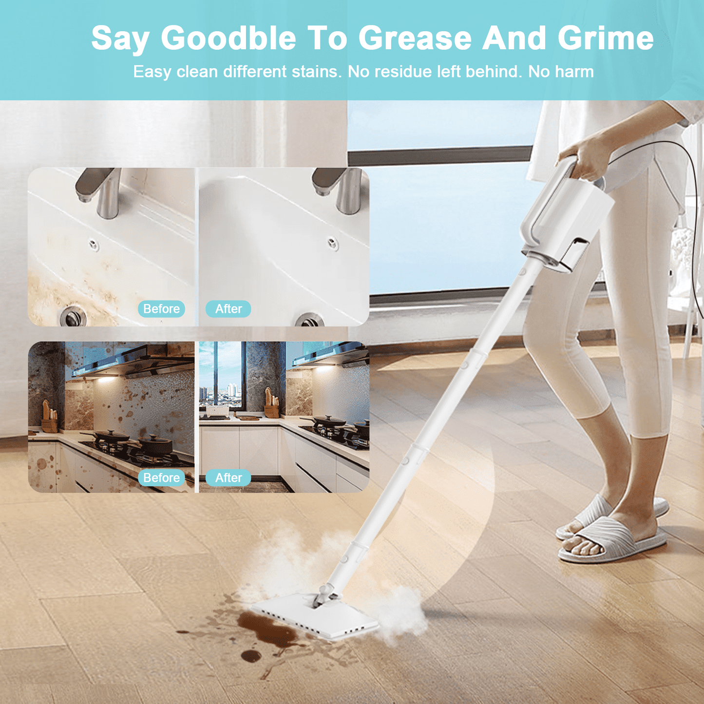 ONSON Steam Mop, 6-in-1 Detachable Handheld Steam Mop Cleaner with 2 Microfiber Pads for Hard Floor, Carpet