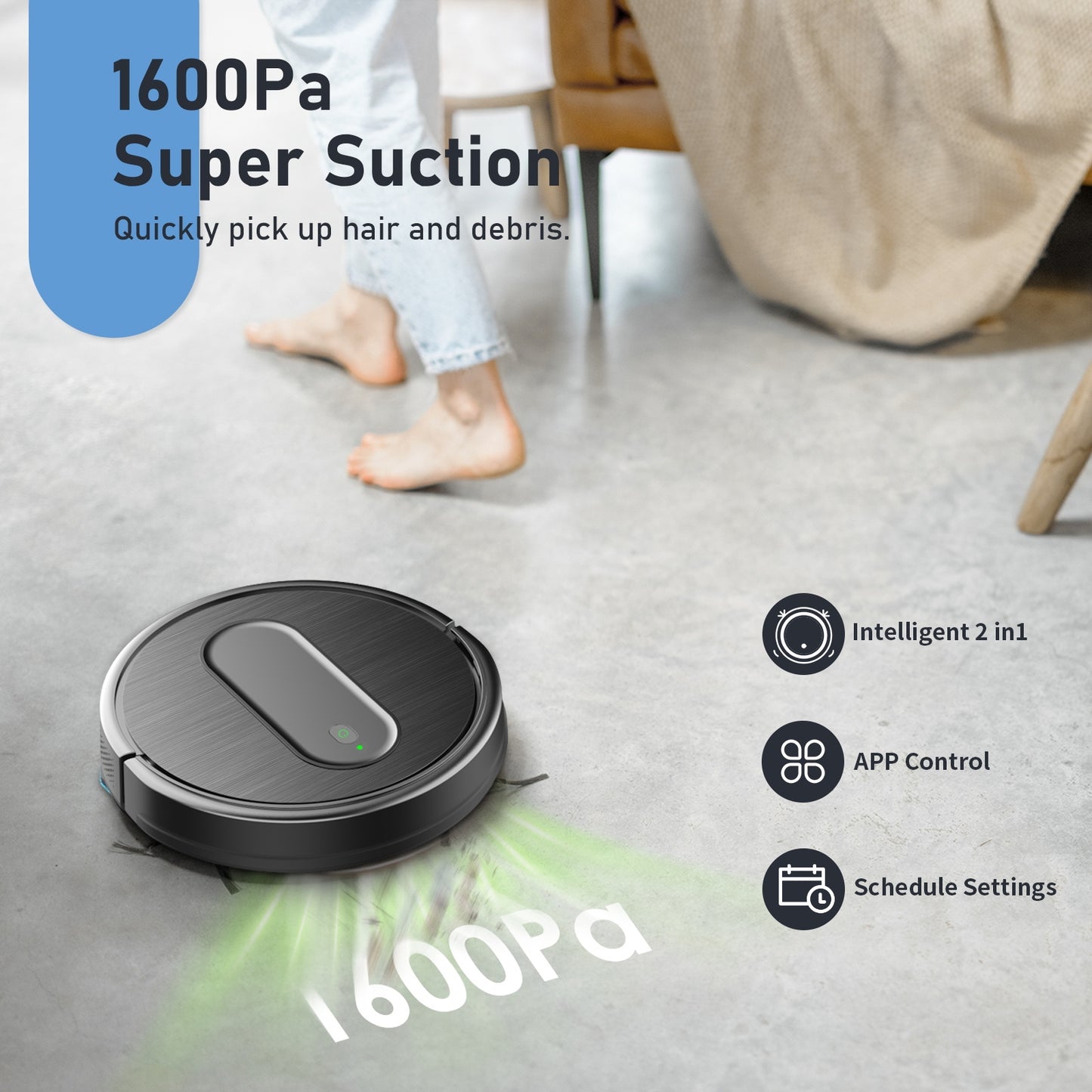GOOVI Robot Vacuum 2 in 1 Mopping Robotic Vacuum Cleaner Combo Black 02